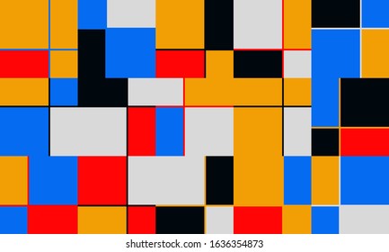 Abstract geometric vector pattern made with simple shapes and bright and vivid colors. Geometrical composition, useful for web design, business card, invitation, poster, textile print, background.