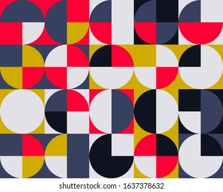 Abstract geometric vector pattern made with simple shapes and bright and vivid colors. Geometrical composition, useful for web design, business card, invitation, poster, textile print, background.