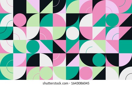 Abstract geometric vector pattern made with simple geometric shapes and beautiful colors. Geometrical composition, useful for web design, business card, invitation, poster, textile print, background.