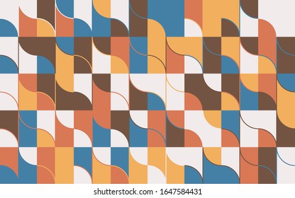 Abstract geometric vector pattern made with simple shapes and pastel vintage colors. Geometrical composition, useful for web design, business card, invitation, poster, textile print, background.