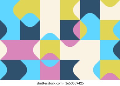 Abstract geometric vector pattern made with simple shapes and bright and vivid colors. Geometrical composition, useful for web design, business card, invitation, poster, textile print, background.