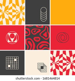 Abstract geometric vector pattern made with simple shapes and bright and vivid colors. Geometrical composition, useful for web design, business card, invitation, poster, textile print, background.