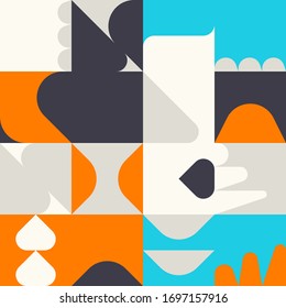 Abstract geometric vector pattern made with simple shapes and bright and vivid colors. Geometrical composition, useful for web design, business card, invitation, poster, textile print, background.