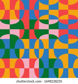 Abstract geometric vector pattern made with simple shapes and pastel vintage colors. Geometrical composition, useful for web design, business card, invitation, poster, textile print, background.