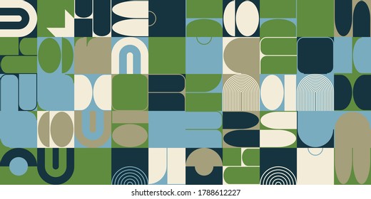 Abstract geometric vector pattern made with simple shapes and bright and vivid colors. Geometrical composition, useful for web design, business card, invitation, poster, textile print, background.