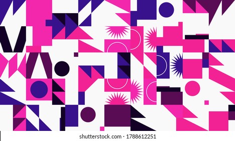 Abstract geometric vector pattern made with simple shapes and bright and vivid colors. Geometrical composition, useful for web design, business card, invitation, poster, textile print, background.