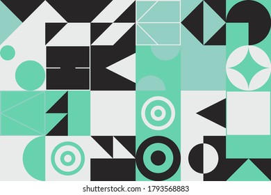 Abstract geometric vector pattern made with simple shapes and bright and vivid colors. Geometrical composition, useful for web design, business card, invitation, poster, textile print, background.