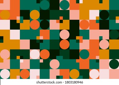 Abstract geometric vector pattern made with simple shapes and bright and vivid colors. Geometrical composition, useful for web design, business card, invitation, poster, textile print, background.