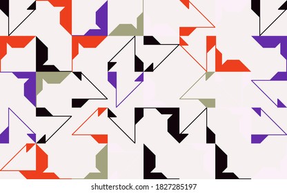 Abstract geometric vector pattern made with simple shapes and bright and vivid colors. Geometrical composition, useful for web design, business card, invitation, poster, textile print, background.