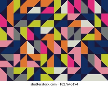 Abstract geometric vector pattern made with simple shapes and bright and vivid colors. Geometrical composition, useful for web design, business card, invitation, poster, textile print, background.