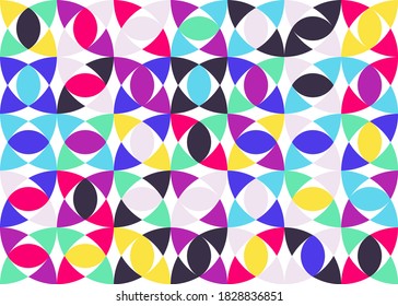 Abstract geometric vector pattern made with simple shapes and bright and vivid colors. Geometrical composition, useful for web design, business card, invitation, poster, textile print, background.