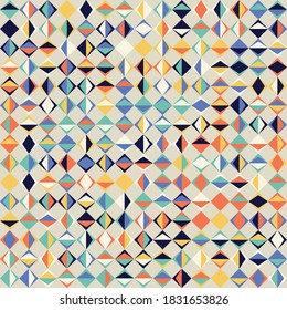 Abstract geometric vector pattern made with simple shapes and bright and vivid colors. Geometrical composition, useful for web design, business card, invitation, poster, textile print, background.