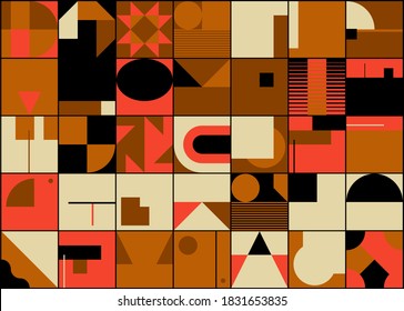 Abstract geometric vector pattern made with simple shapes and bright and vivid colors. Geometrical composition, useful for web design, business card, invitation, poster, textile print, background.