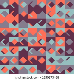 Abstract geometric vector pattern made with simple shapes and bright and vivid colors. Geometrical composition, useful for web design, business card, invitation, poster, textile print, background.