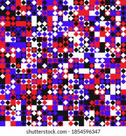 Abstract geometric vector pattern made with simple shapes and bright and vivid colors. Geometrical composition, useful for web design, business card, invitation, poster, textile print, background.