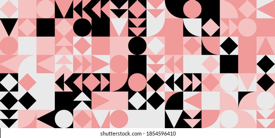Abstract geometric vector pattern made with simple shapes and bright and vivid colors. Geometrical composition, useful for web design, business card, invitation, poster, textile print, background.