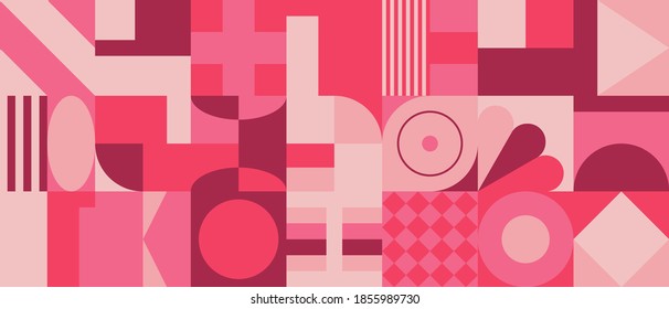 Abstract geometric vector pattern made with simple shapes and bright and vivid colors. Geometrical composition, useful for web design, business card, invitation, poster, textile print, background.