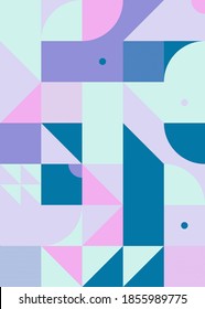 Abstract geometric vector pattern made with simple shapes and bright and vivid colors. Geometrical composition, useful for web design, business card, invitation, poster, textile print, background.