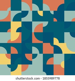 Abstract geometric vector pattern made with simple shapes and bright and vivid colors. Geometrical composition, useful for web design, business card, invitation, poster, textile print, background.