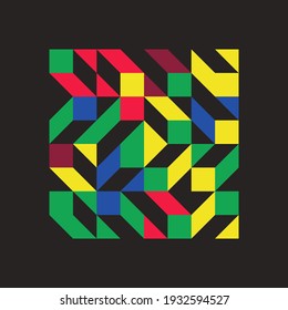 Abstract geometric vector pattern made with simple shapes and bright and vivid colors. Geometrical composition, useful for web design, business card, invitation, poster, textile print, background.