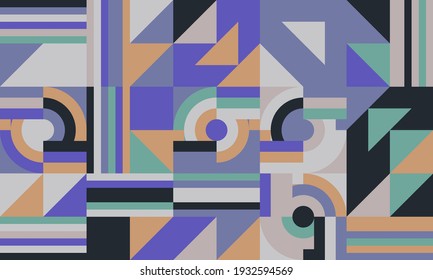 Abstract geometric vector pattern made with simple shapes and bright and vivid colors. Geometrical composition, useful for web design, business card, invitation, poster, textile print, background.