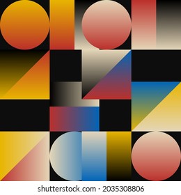 Abstract geometric vector pattern made with simple shapes and bright and vivid colors. Geometrical composition, useful for web design, business card, invitation, poster, textile print, background.