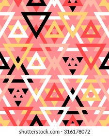 Abstract geometric vector pattern in natural multiple brown colors. Elegant vector background with geometric shapes triangles and chevrons. Bold print for winter fall fashion, paper. Seamless texture