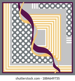 Abstract geometric vector pattern with polka dots, striped, backgrounds. Vector patch for print, fabric, scarf design.