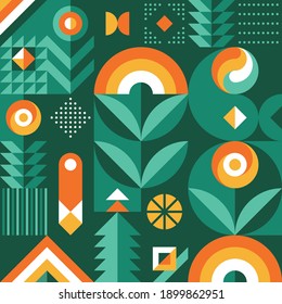 Abstract Geometric Vector Pattern In Scandinavian Style. Agriculture Symbol. Harvest Of Garden. Background Illustration Graphic Design. 