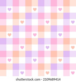 Abstract geometric vector pattern for Valentines Day and hearts  Gingham tartan check plaid in gradient pastel lilac  pink  orange for gift paper  tablecloth  picnic blanket  other holiday design 