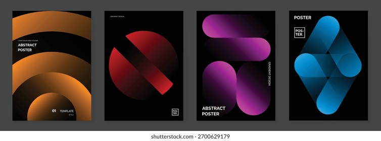 Conjunto de pósters de Vector geométrico Abstractas con Formas de degradado naranja, rojo, púrpura y azul: diseño de fondo futurista moderno para arte digital, pósters y diseño publicitario.