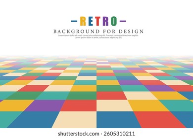 Abstract geometric vector retro background with perspective. Color tile mosaic squared surface. Creative modern composition for your design