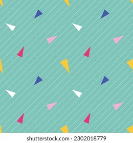 Abstract geometric vector seamless 80s or 90s background pattern. Memphis style. Bright and colorful.