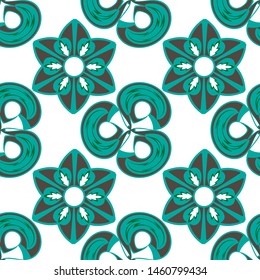 Abstract geometric vector seamless pattern in green and brown colors.