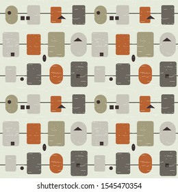 Abstract geometric vector seamless pattern inspired by mid-century modern fabrics. 