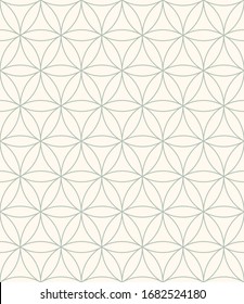 Abstract geometric vector seamless pattern. Grey crossing circles on pastel background. Abstract floral pattern in arabic style. Vector illustration. Simple design for fabric, wallpaper, scrapbooking