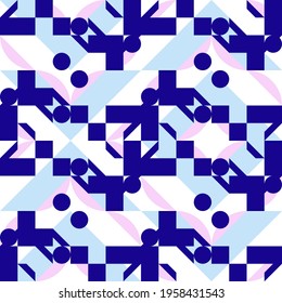 Abstract geometric vector seamless pattern. Contemporary design with simple  shapes . Colorful background with mosaic in retro or scandinavian style.