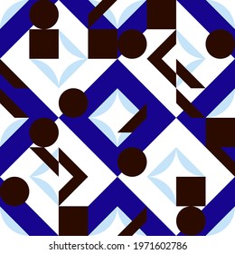 Abstract geometric vector seamless pattern. Contemporary design with simple  shapes . Colorful background with mosaic in retro or scandinavian style.