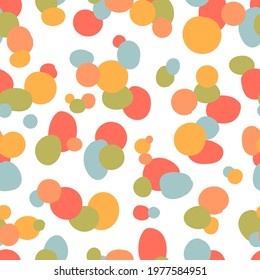 Abstract geometric vector seamless pattern with colorful circles. Modern multicolored various shapes design for paper, cover, fabric, interior decor and other users.