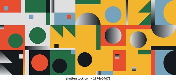 Abstract geometric vector seamless pattern made with simple shapes and gradient. Geometrical composition, useful for web design, business card, invitation, poster, textile print, background.