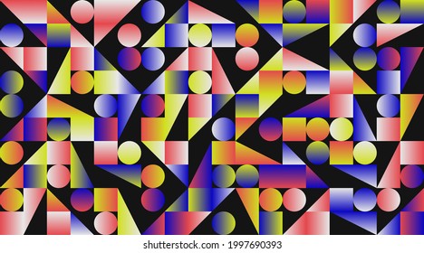 Abstract geometric vector seamless pattern made with simple shapes and gradient. Geometrical composition, useful for web design, business card, invitation, poster, textile print, background.