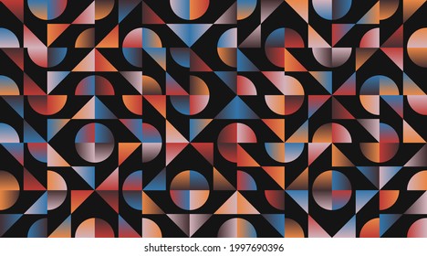 Abstract geometric vector seamless pattern made with simple shapes and gradient. Geometrical composition, useful for web design, business card, invitation, poster, textile print, background.
