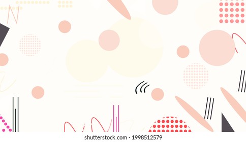 Abstract geometric vector seamless pattern of stripes, triangles, circles on white background
