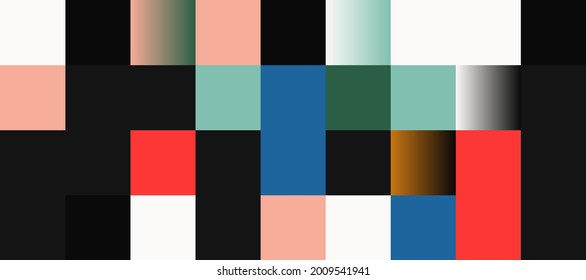 Abstract geometric vector seamless pattern made with simple shapes and gradient. Geometrical composition, useful for web design, business card, invitation, poster, textile print, background.