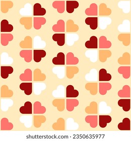 Abstract geometric vector seamless pattern. Colorful hearts on beige background. Best for textile, wallpapers, home decoration, wrapping paper, package and your design.