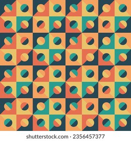An abstract, geometric vector seamless pattern featuring a blend of squares and circles.