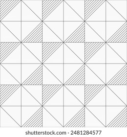 Abstract geometric vector seamless pattern. Linear triangles tiles vector background. Repeating striped triangles pattern. Geometric grid black and white background.