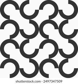 Abstract geometric vector seamless pattern. Three quarter circles repeating pattern. Flat design pattern. Geometric black and white vector seamless background. Simple geometric shapes pattern.