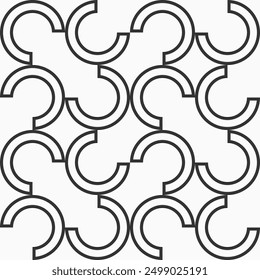 Abstract geometric vector seamless pattern. Three quarter circles repeating pattern. Flat design pattern. Geometric black and white vector seamless background. Simple geometric shapes pattern.