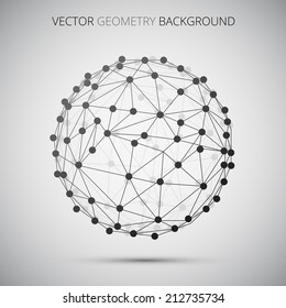 Abstract geometric vector sphere round lattice  molecule in black and white retro style